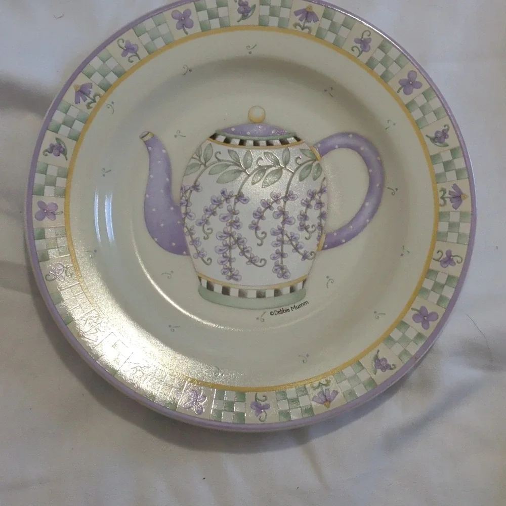 Sakura Debbie Mumm Lavender Tea Garden 4pc Stoneware Salad/Dessert Plates